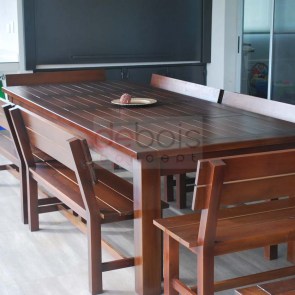 Banco con respaldo para mesa de jardín / galeria